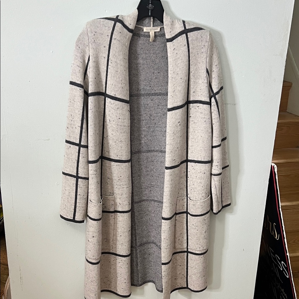 Eileen Fisher Peppered windowpane open front Checkered Cardigan‎ size xs/tp